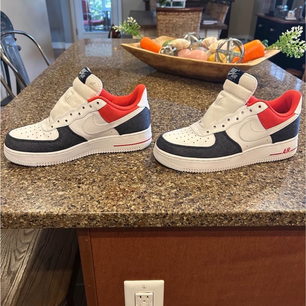 Nike Air Force Sneakers - White, Red/Orange and Denim